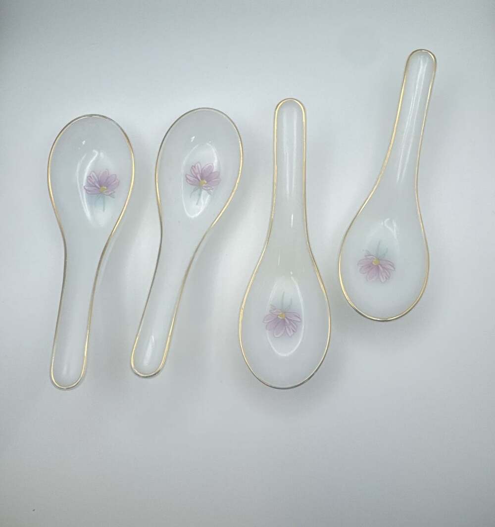MP USA Home Set Of 4 Opal Glass Soup Spoons Floral